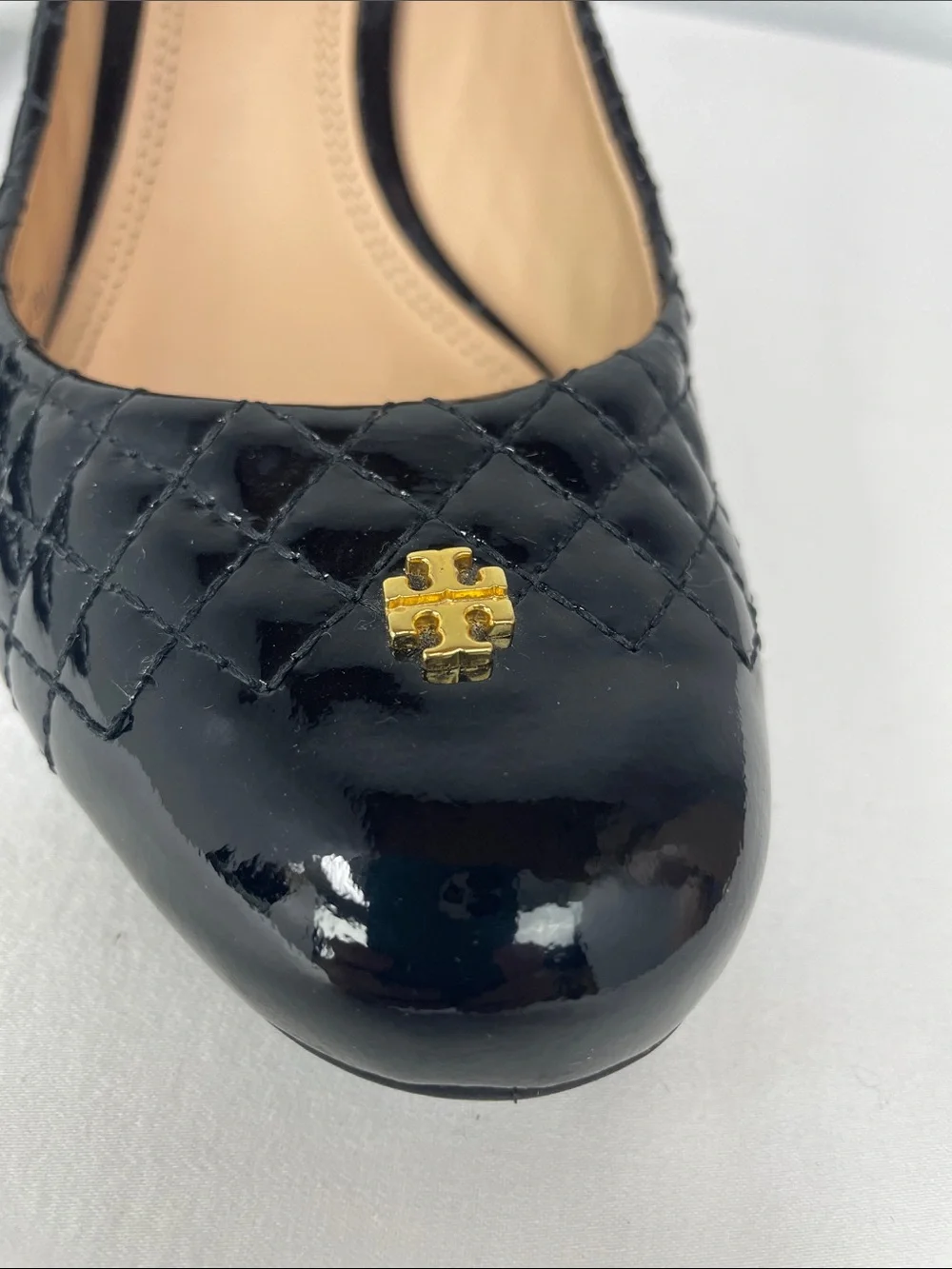 Tory Burch Black Quilted Patent Wedge Pumps, Size 8